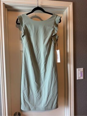 Calvin Klein Light Mint Ruffle Cap Sleeve Midi Dress